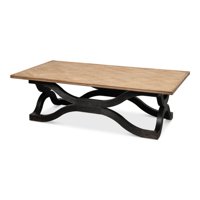 Sarreid LTD. Reclaimed Pine Wavy Coffee Table, Antique Black