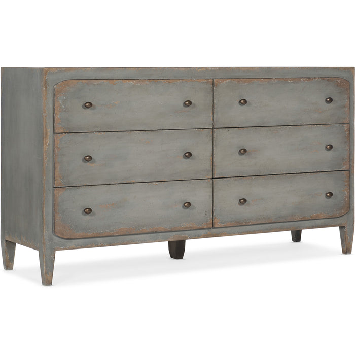 Hooker Furniture Rustic Ciao Bella Six-Drawer Dresser- Speckled Gray 