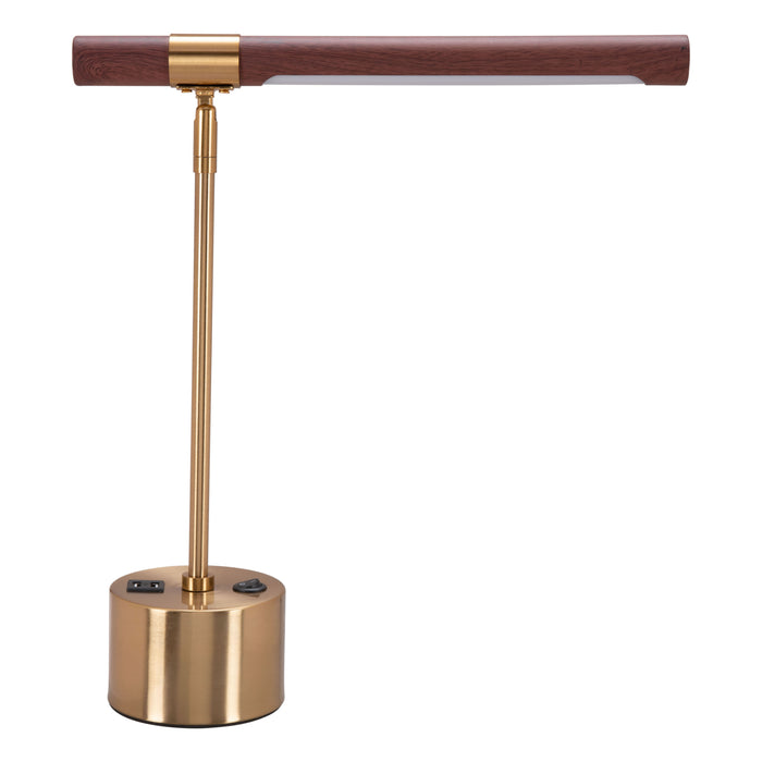 Zuo Kippy Modern Brown & Brass Faux Wood Steel Table Lamp