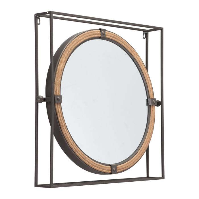 Zuo Capell Painted Steel and Rope Frame Mirror Antique Gray