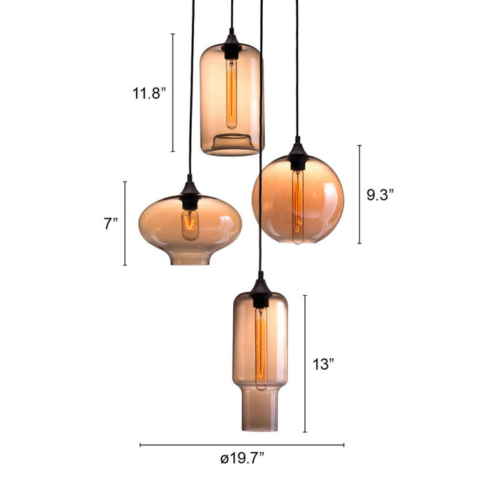 Zuo Lambie Ceiling Industrial Bohemian Lamp with Amber Glass Globes