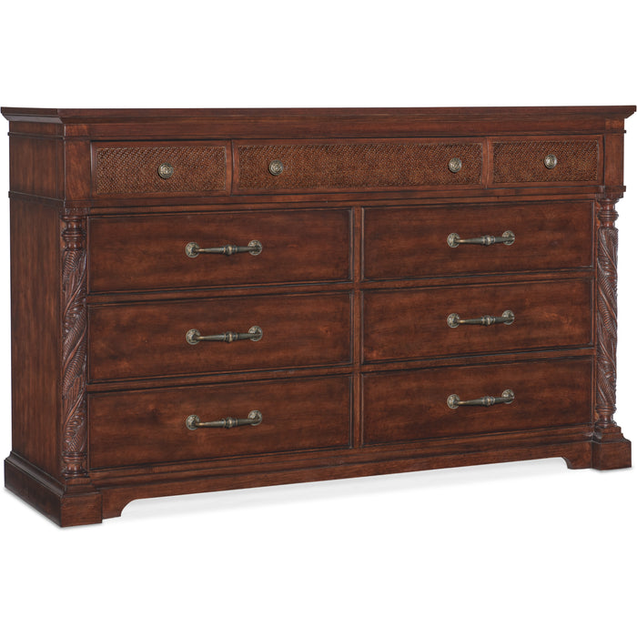 Hooker Furniture Traditional Dark Wood Charleston Nine-Drawer Dresser  