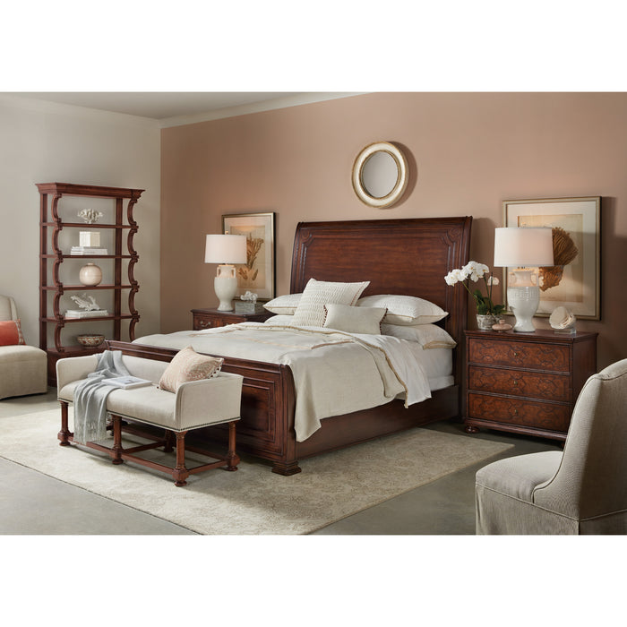 Hooker Furniture Dark Cherry Wood Charleston Sleigh Bed 