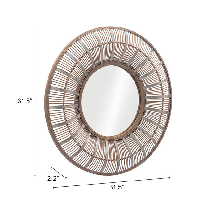 Zuo Toto Antique Brown Painted Rattan Round Wall Mirror