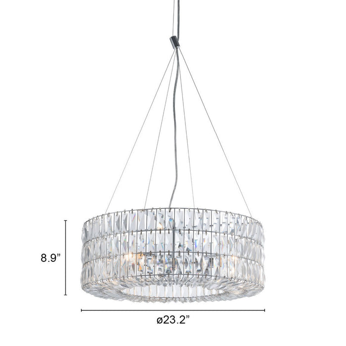 Zuo Jena Chrome Modern Ceiling Lamp with Clear Crystals