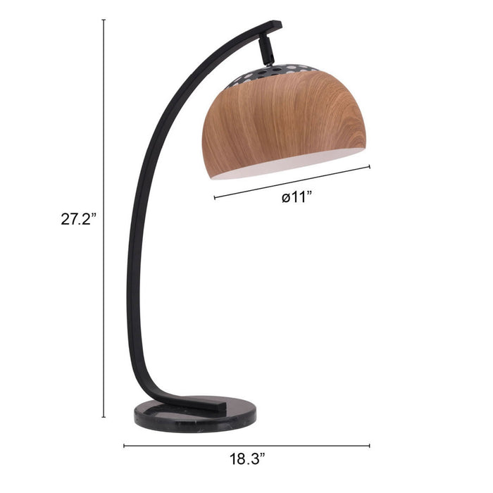 Zuo Brentwood Mid-Century Modern Arc Table Lamp Brown & Black