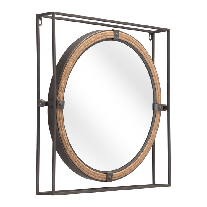 Zuo Capell Painted Steel and Rope Frame Mirror Antique Gray