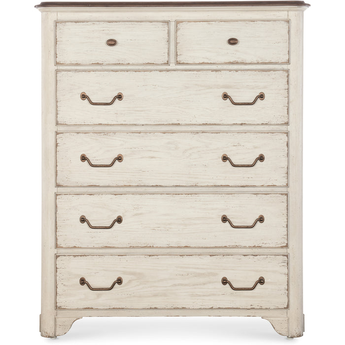 Hooker Furniture Rustic White Wood Tall Americana Six-Drawer Chest 