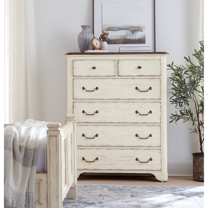 Hooker Furniture Rustic White Wood Tall Americana Six-Drawer Chest 