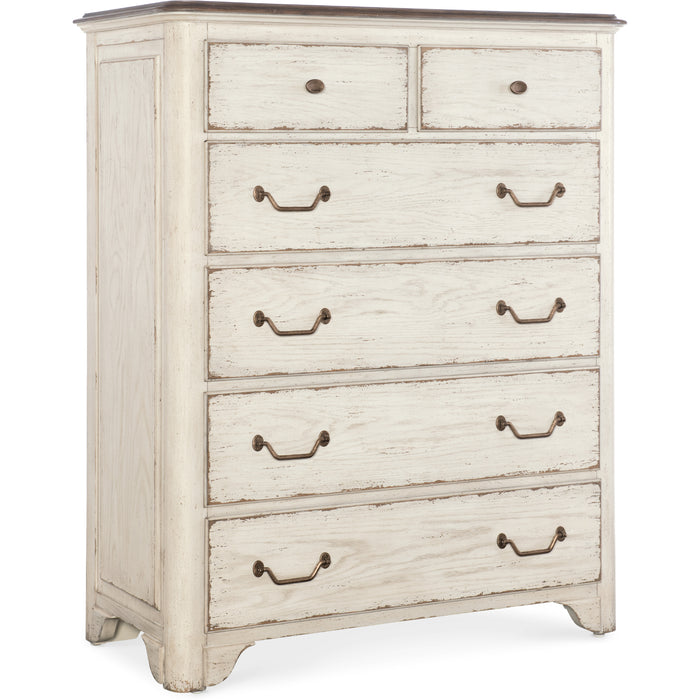 Hooker Furniture Rustic White Wood Tall Americana Six-Drawer Chest 