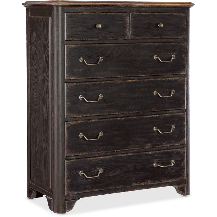 Hooker Furniture Rustic Dark Wood Tall Americana Six-Drawer Chest 