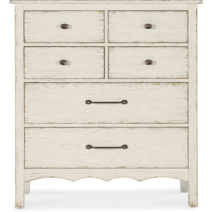 Hooker Furniture Rustic White Wood Tall Americana Six-Drawer Chest 