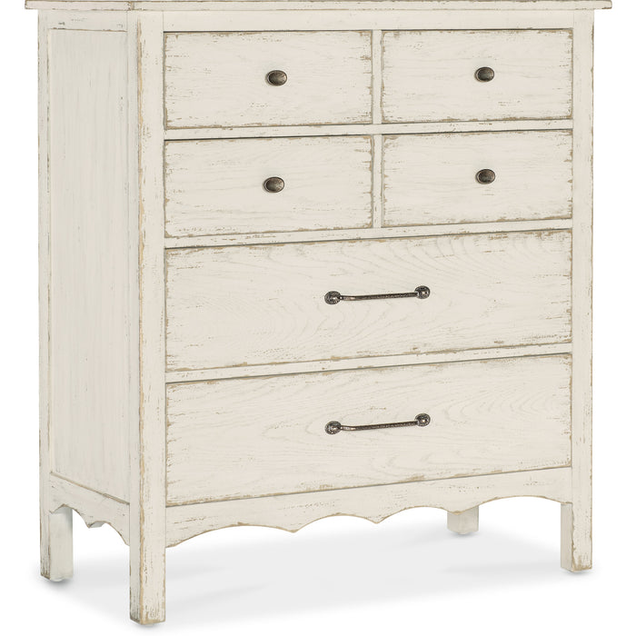 Hooker Furniture Rustic White Wood Tall Americana Six-Drawer Chest 