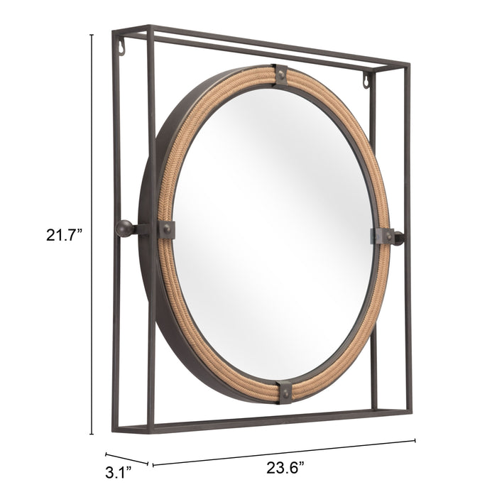 Zuo Capell Painted Steel and Rope Frame Mirror Antique Gray