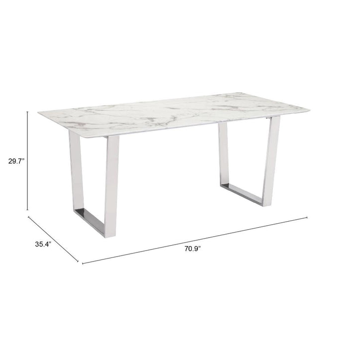 Zuo Atlas Dining Table White & Silver