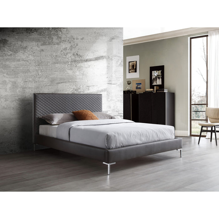 Whiteline Modern Liz Dark Grey Faux Leather Queen Size Bed 