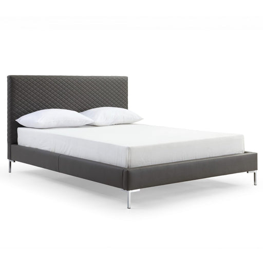 Whiteline Modern Liz Dark Grey Faux Leather Queen Size Bed 