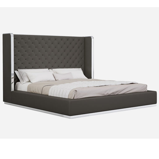 Whiteline Modern Abrazo Faux Leather Tufted Queen Size Bed 