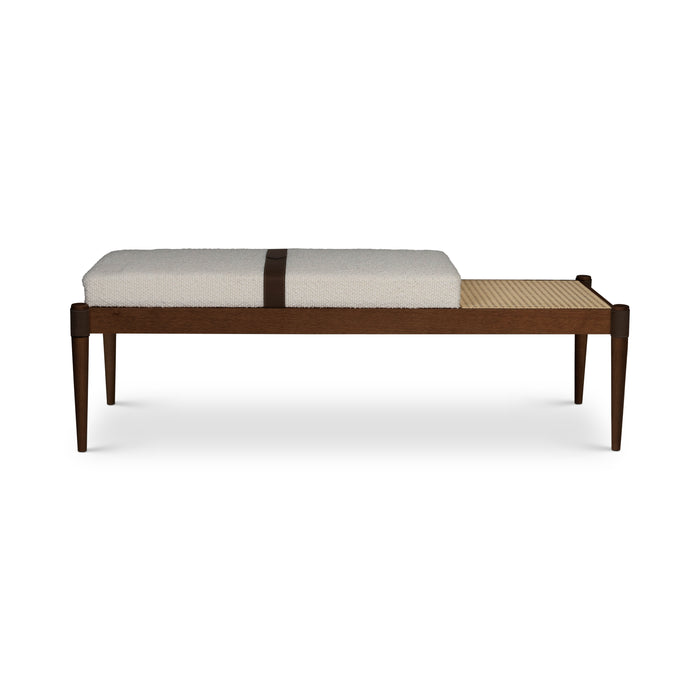 Urbia Modern Bello Bench Brazilian Tauari Wood Bouclé Fabric Cane Webbing