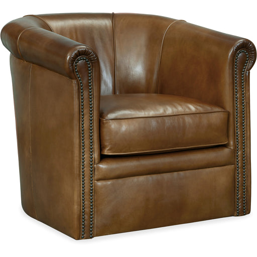 Hooker Furniture Axton Swivel Leather Club Brown Accent Chair