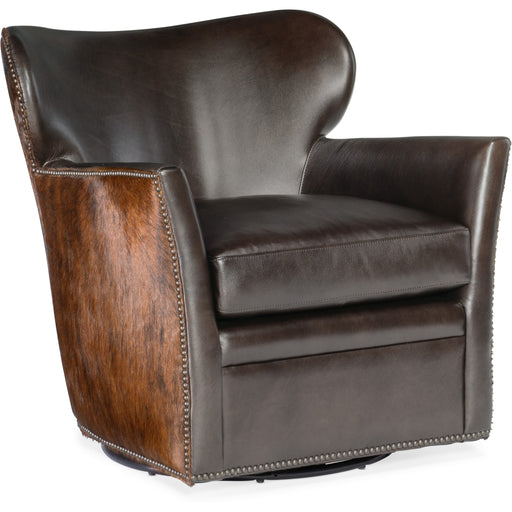 Hooker Furniture Kato Leather Swivel Brown Accent Chair