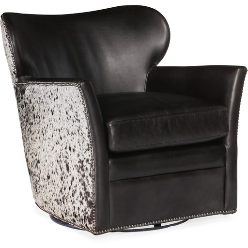 Kato Leather Swivel Black Accent Chair
