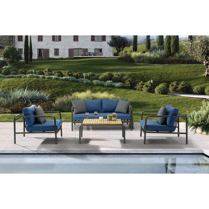 Whiteline Modern Andrea Teak Coffee Table and Lounge Outdoor Patio Set