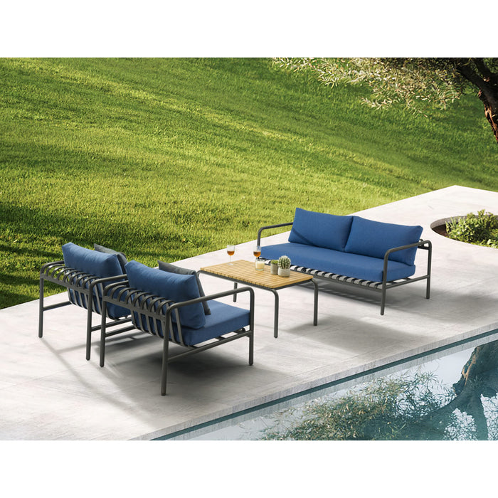 Whiteline Modern Andrea Teak Coffee Table and Lounge Outdoor Patio Set