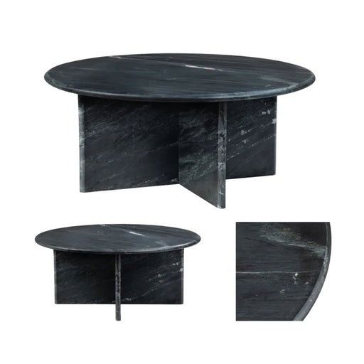 Noir Round Dark Marble Coffee Table Crestview Collection