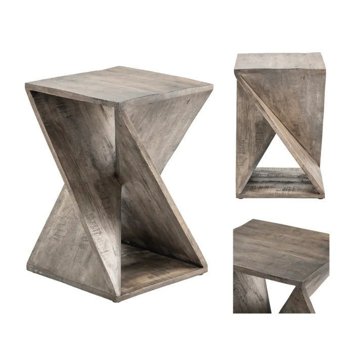 Kanis Square Rustic Wood Twist End Table Crestview Collection