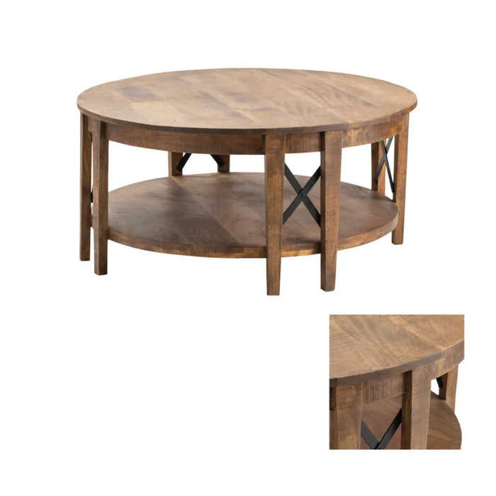 Sutton Creek Round Wood Rustic Coffee Table Crestview Collection