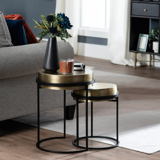 Hudson Textured Brass Nesting Accent Table Set Crestview Collection