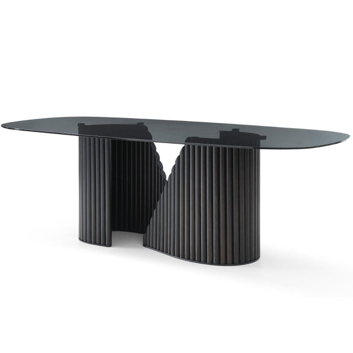 Whiteline Modern Kaya Black Glass Dining Table Matt Black Base