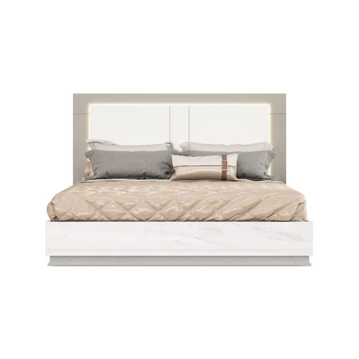 Whiteline Modern Daisy White Queen Size Bed w/ LED Light 