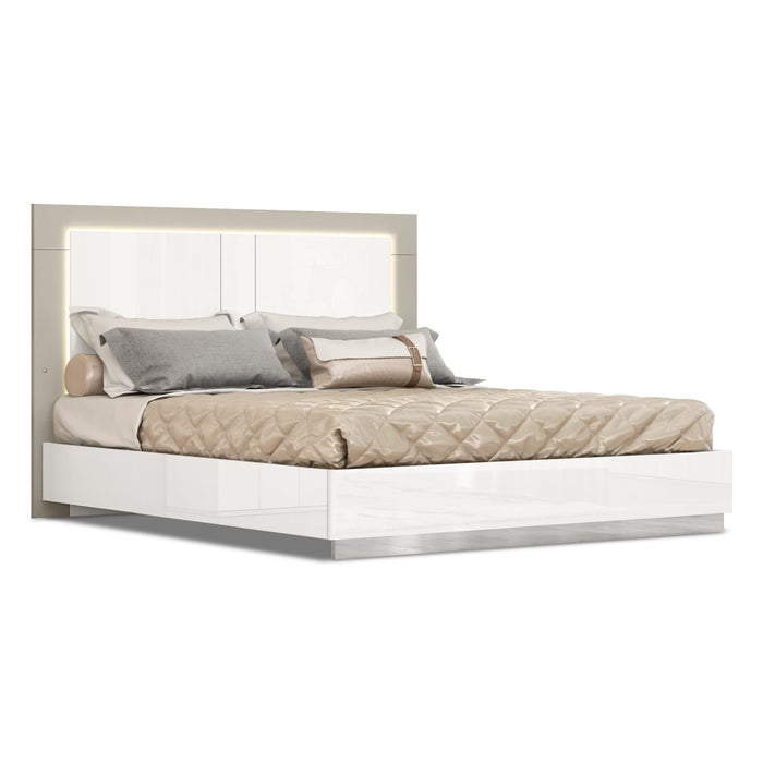 Whiteline Modern Daisy White Queen Size Bed w/ LED Light 