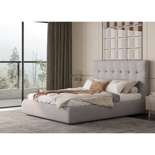 Whiteline Modern Dexter Grey Tufted Fabric Queen Size Bed 