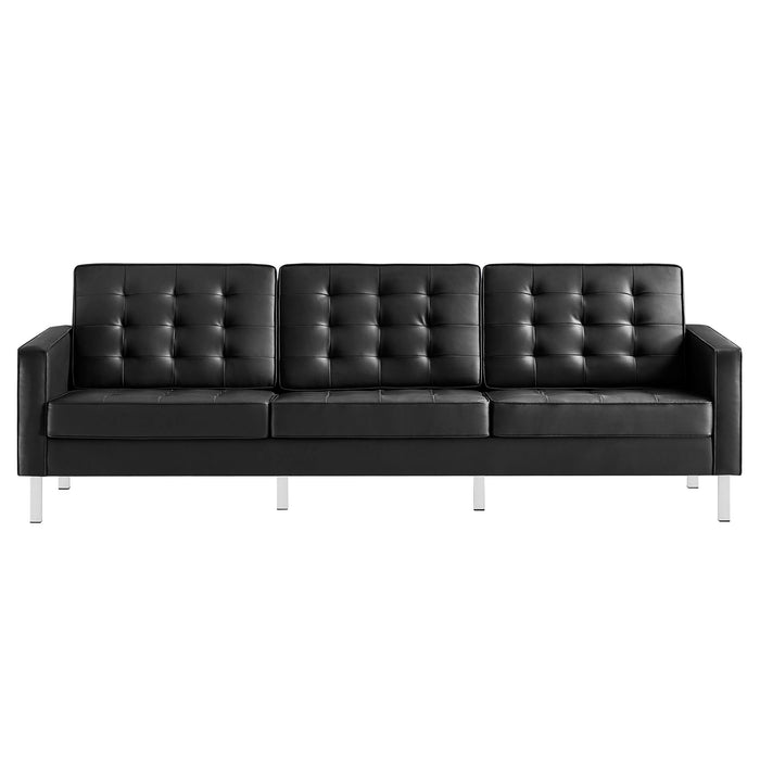 Modway Loft Tufted Vegan Mid-Century Modern Leather Sofa