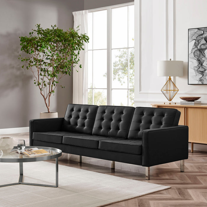 Modway Loft Tufted Vegan Mid-Century Modern Leather Sofa