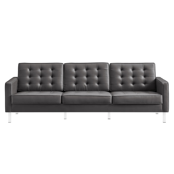 Modway Loft Tufted Vegan Mid-Century Modern Leather Sofa