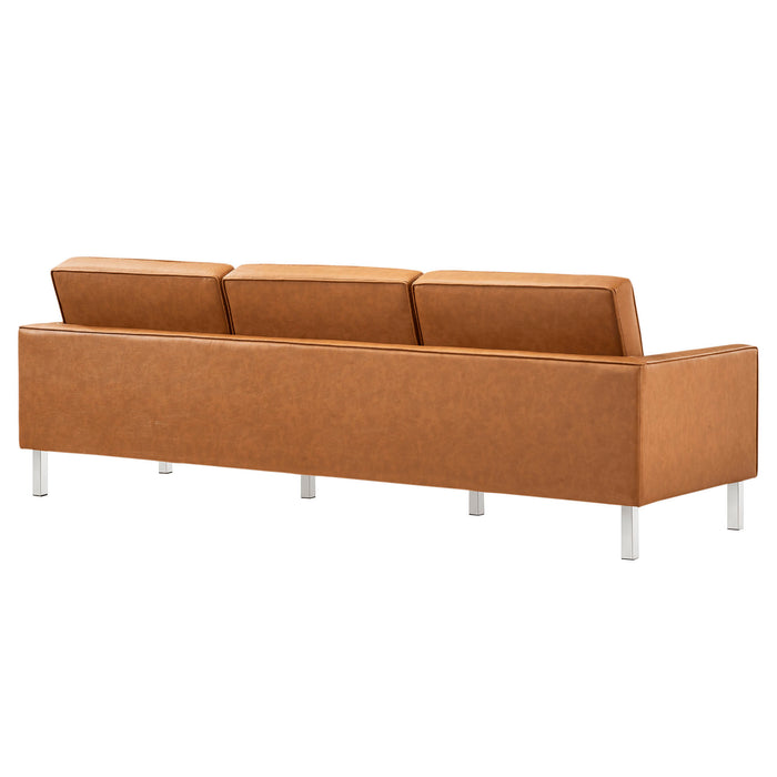 Modway Loft Tufted Vegan Mid-Century Modern Leather Sofa