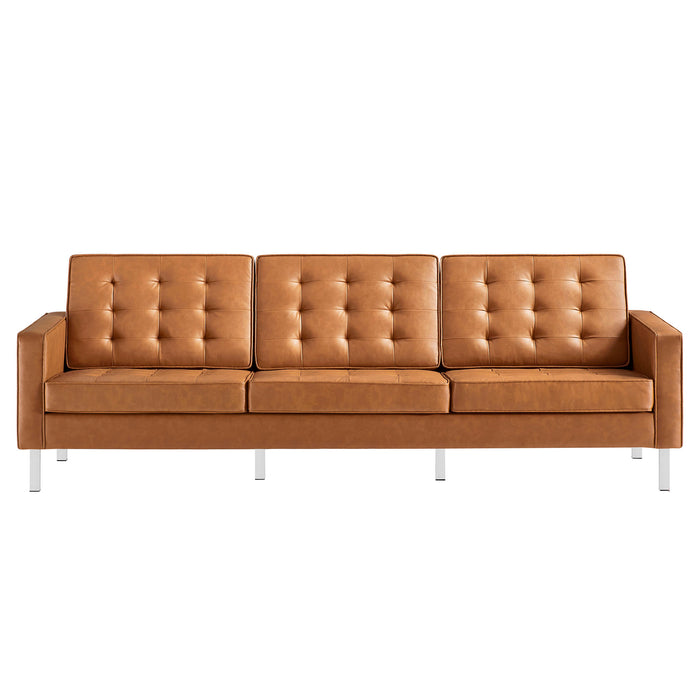 Modway Loft Tufted Vegan Mid-Century Modern Leather Sofa