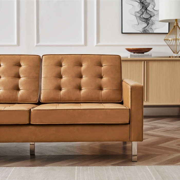 Modway Loft Tufted Vegan Mid-Century Modern Leather Sofa