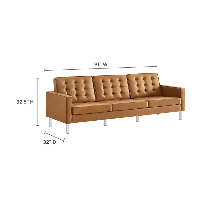 Modway Loft Tufted Vegan Mid-Century Modern Leather Sofa