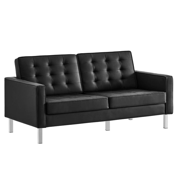 Modway Loft Tufted Vegan Mid-Century Modern Leather Loveseat