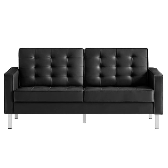 Modway Loft Tufted Vegan Mid-Century Modern Leather Loveseat