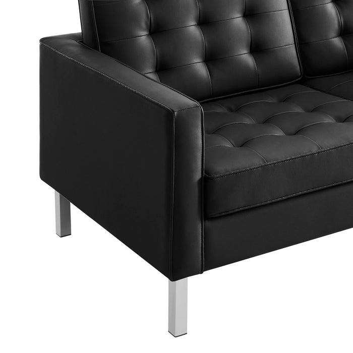 Modway Loft Tufted Vegan Mid-Century Modern Leather Loveseat