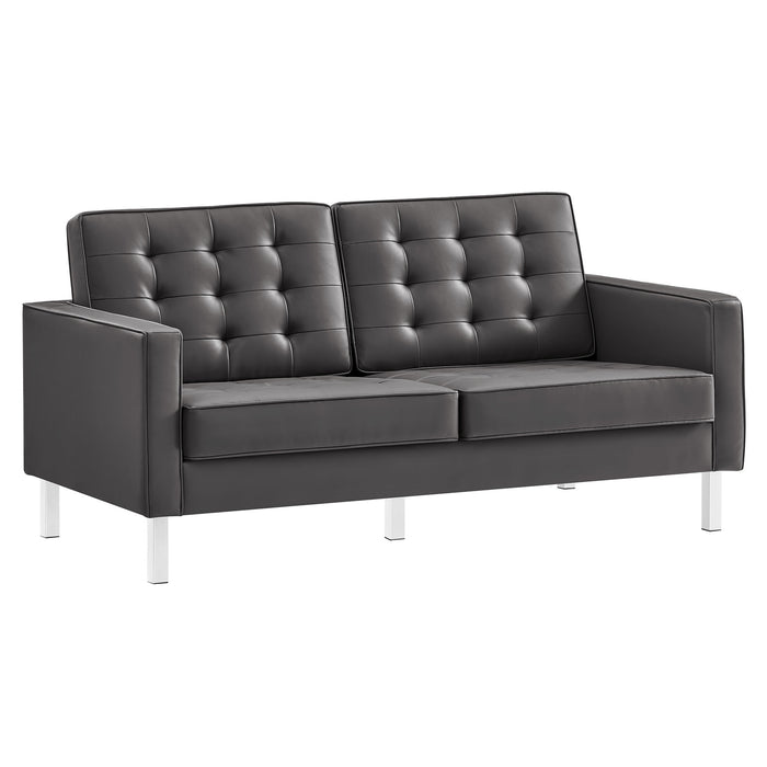 Modway Loft Tufted Vegan Mid-Century Modern Leather Loveseat