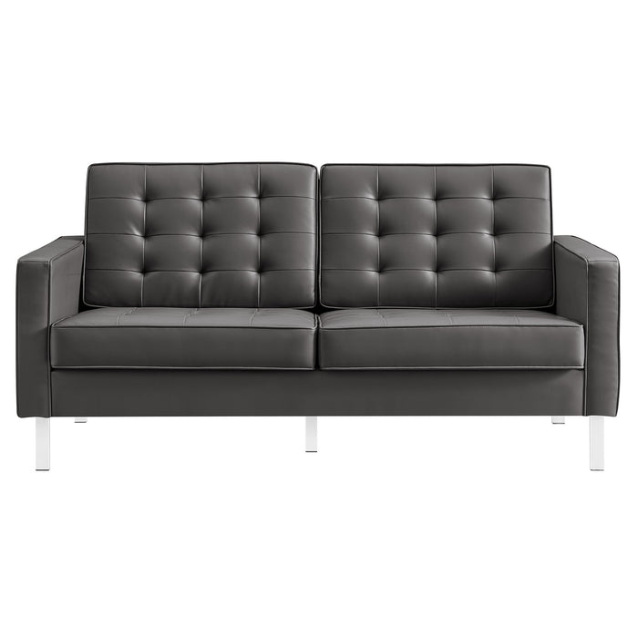 Modway Loft Tufted Vegan Mid-Century Modern Leather Loveseat