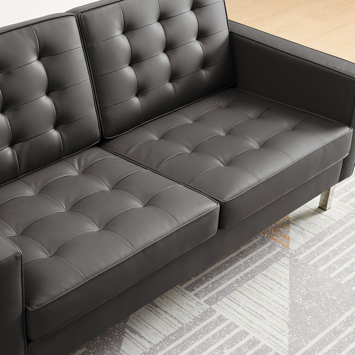 Modway Loft Tufted Vegan Mid-Century Modern Leather Loveseat