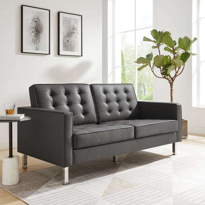 Modway Loft Tufted Vegan Mid-Century Modern Leather Loveseat